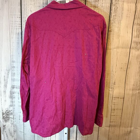 Ariat Women’s XXL Long Sleeve Pearl Snap Pink Embroidered Western Cowgirl - Picture 6 of 6